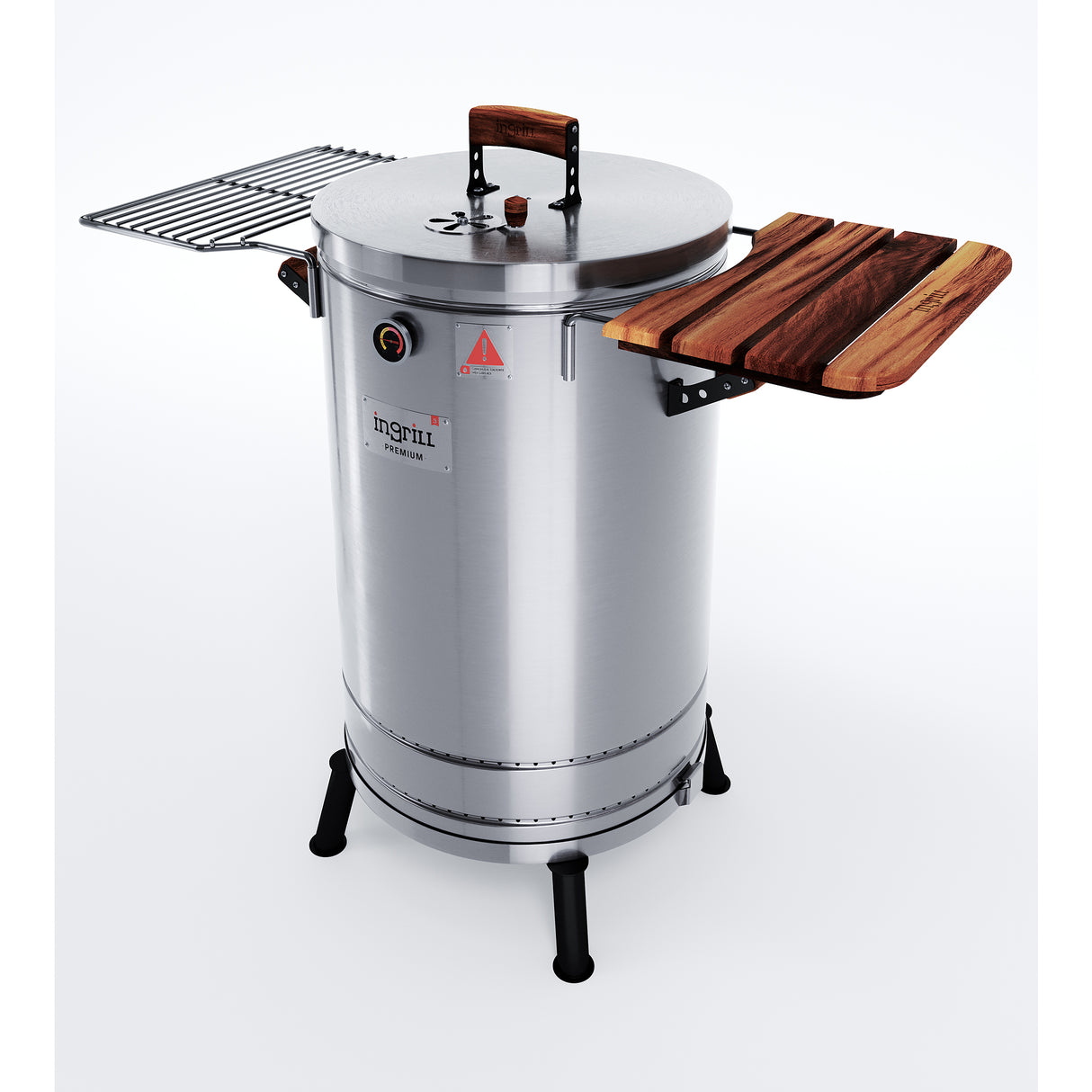 Barril Ahumador Premium Plateado 48x96.5cm Para 40 Libras con Termómetro y Control de Ventilación - BARRILES Y AHUMADORES | Bylmo