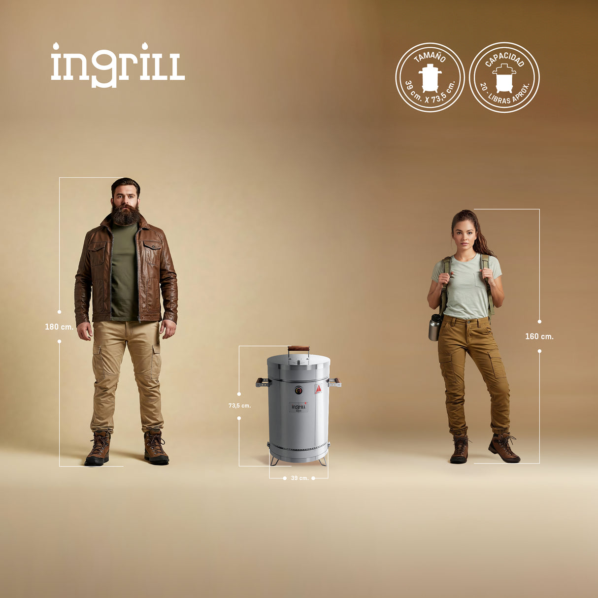 Barril Ahumador Basik Plateado 39x73.5cm Para 25 Libras con Termómetro y Control de Ventilación - BARRILES Y AHUMADORES | Bylmo