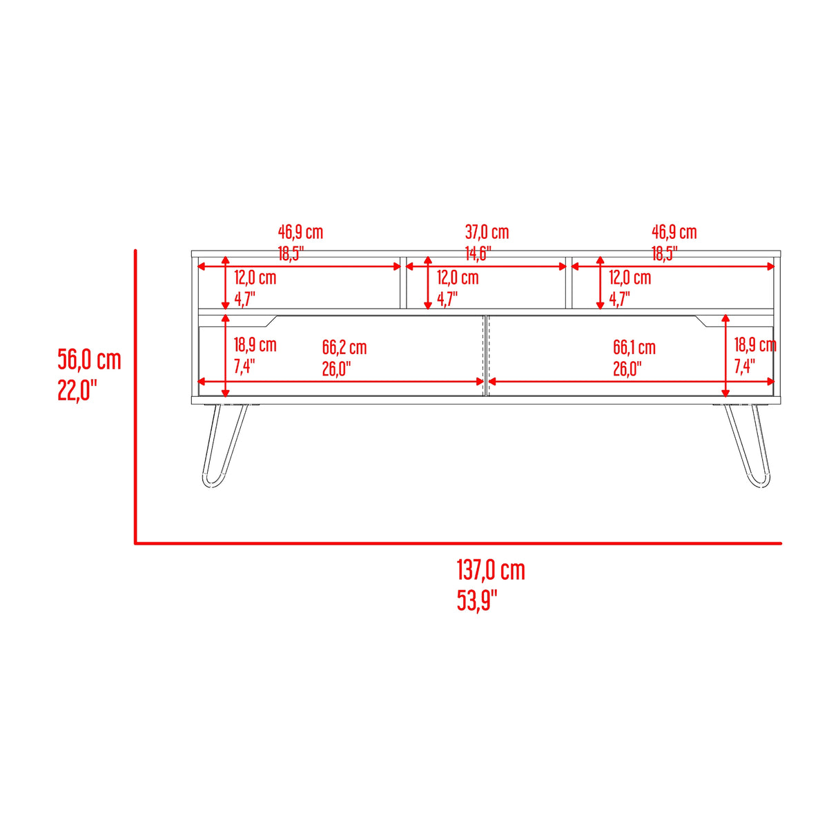 Rack de TV Monaco Fresno y Onix 137x55.8cm para TV Hasta 60" Pulgadas con Dos Compartimientos y con Patas - MUEBLES DE TV | Bylmo