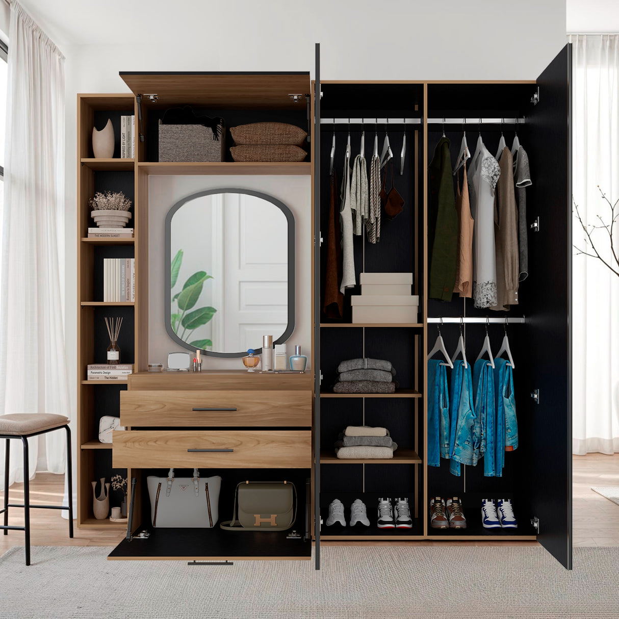 Closet Brunson Fresno y Wengue 207.4x200.2cm con Dos Cajones y Quince Compartimientos - CLOSETS | Bylmo