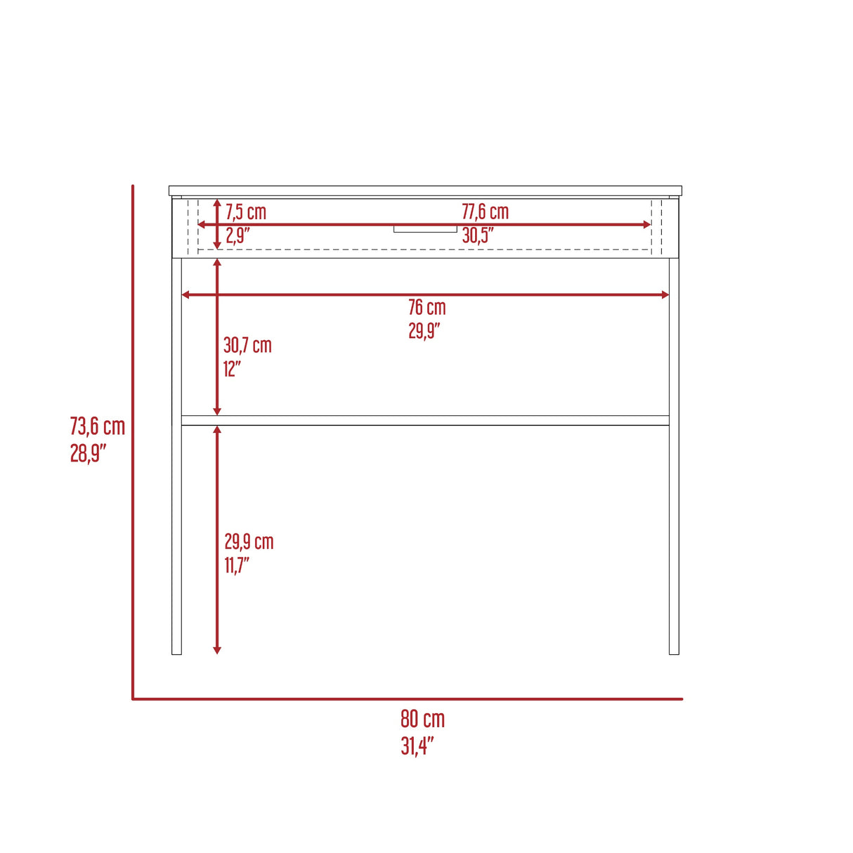 Escritorio Fresno y Wengue 80x73.6cm con Un Cajón - ESCRITORIOS | Bylmo
