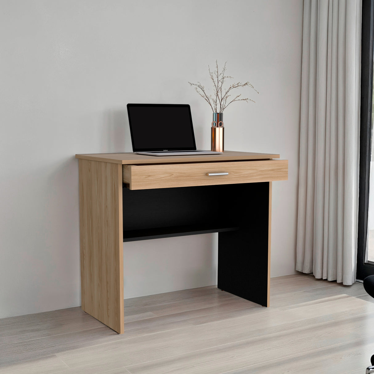 Escritorio Fresno y Wengue 80x73.6cm con Un Cajón - ESCRITORIOS | Bylmo