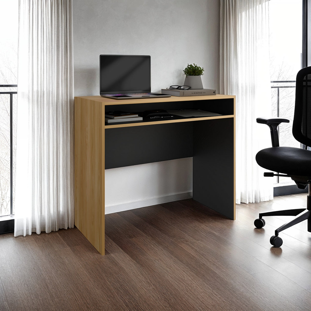 Escritorio Stella Fresno y Wengue 89.2x77cm sin Cajones - ESCRITORIOS | Bylmo