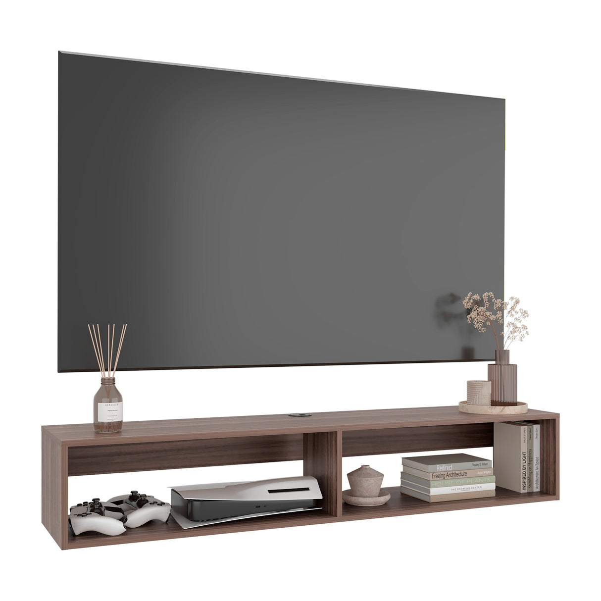 Rack de TV Avellana 150x26.5cm Flotante para TV Hasta 65" Pulgadas con Un Compartimiento - MUEBLES DE TV | Bylmo
