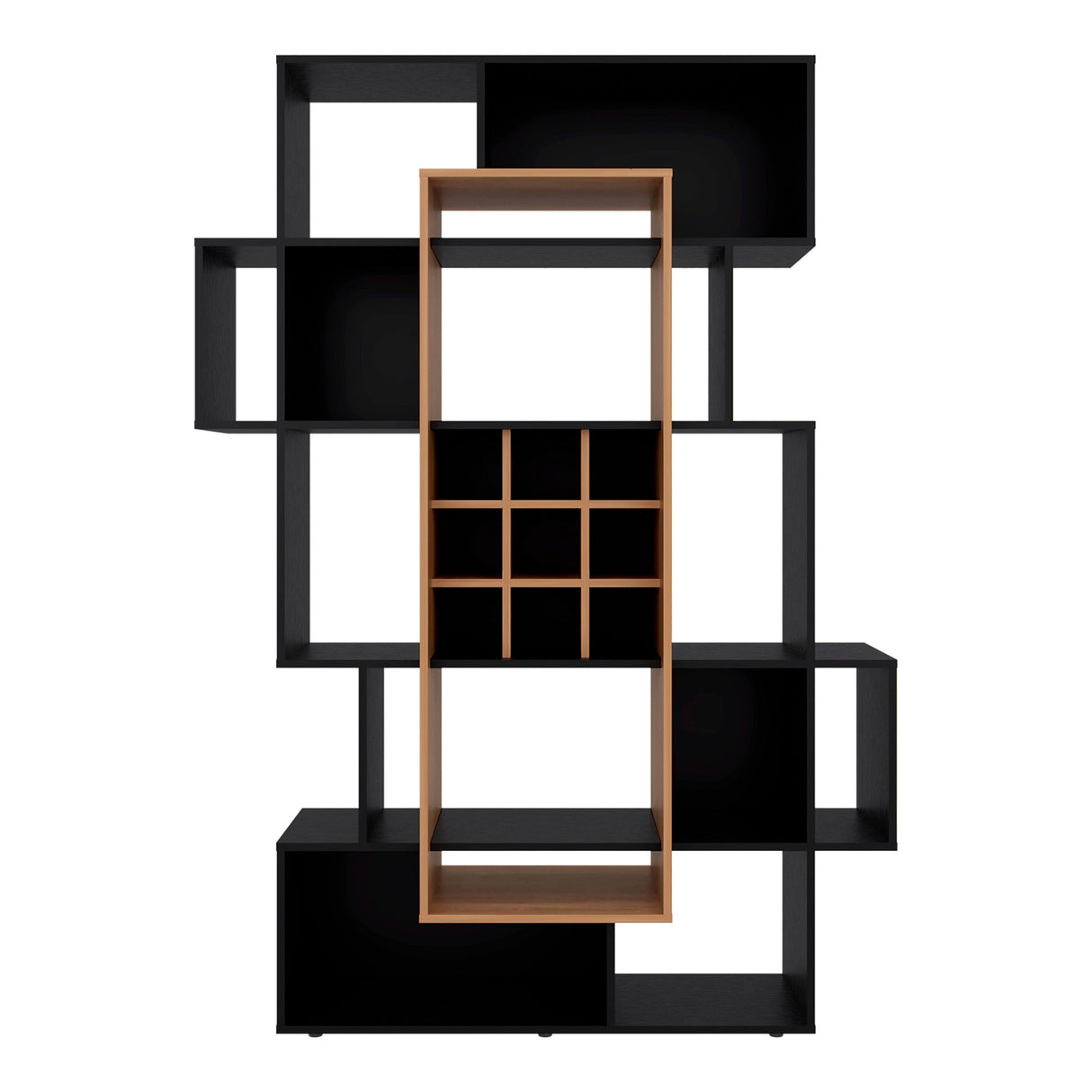 Biblioteca Asimétrica Simba Wengue Fresno 128x180.1cm con Quince Compartimientos y con Veintitrés Entrepaños - BIBLIOTECAS Y ESTANTERIAS | Bylmo