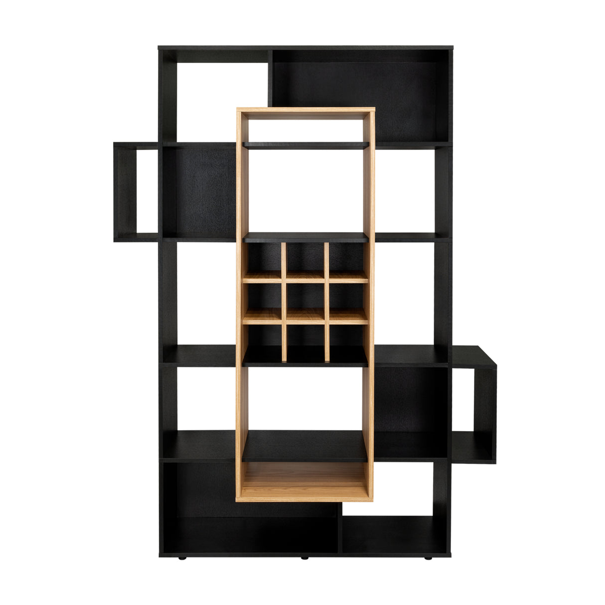 Biblioteca Asimétrica Simba Wengue Fresno 128x180.1cm con Quince Compartimientos y con Veintitrés Entrepaños - BIBLIOTECAS Y ESTANTERIAS | Bylmo