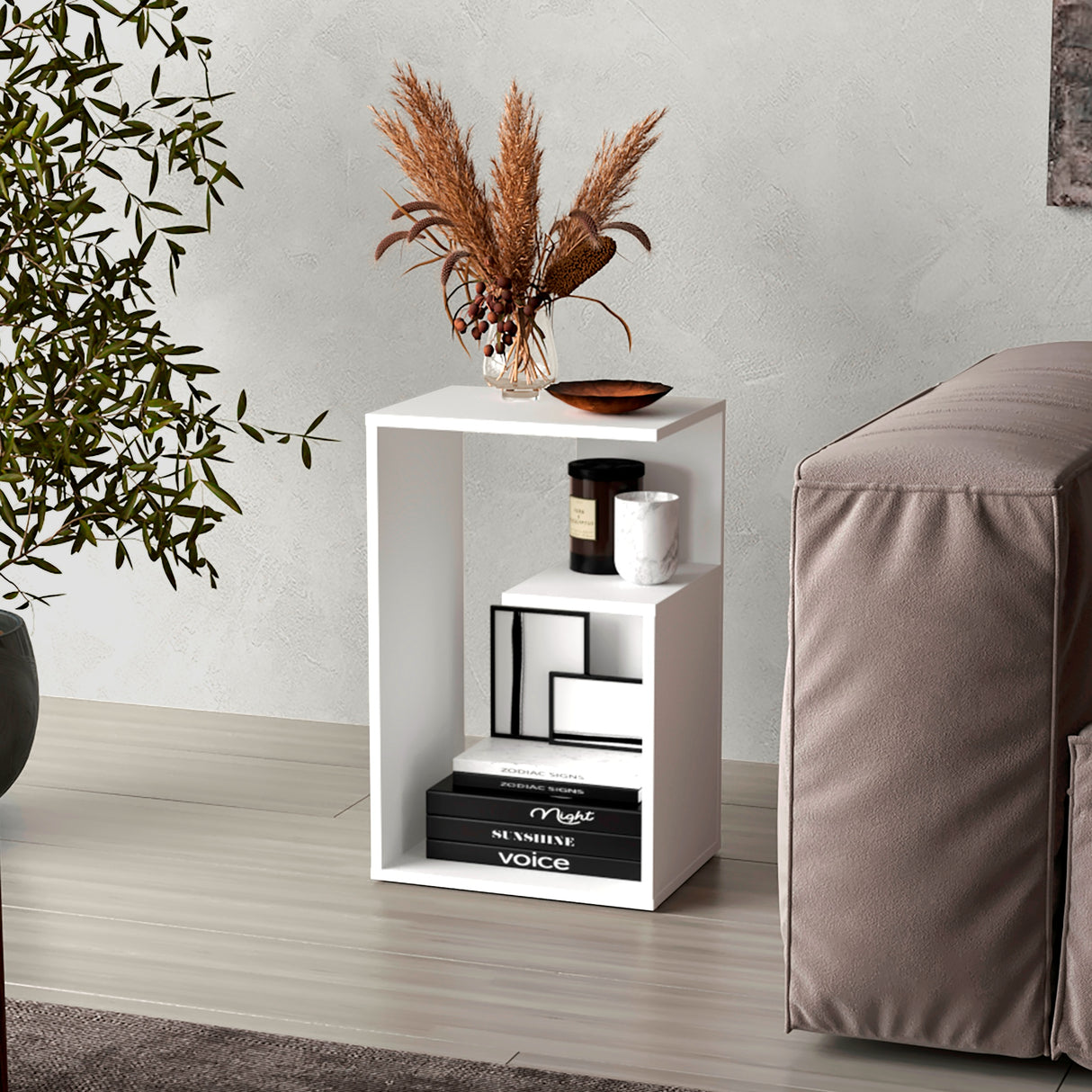 Mesa Auxiliar Everett Blanco 39.8x63.4cm Rectangular con un Compartimiento - MESAS AUXILIARES | Bylmo