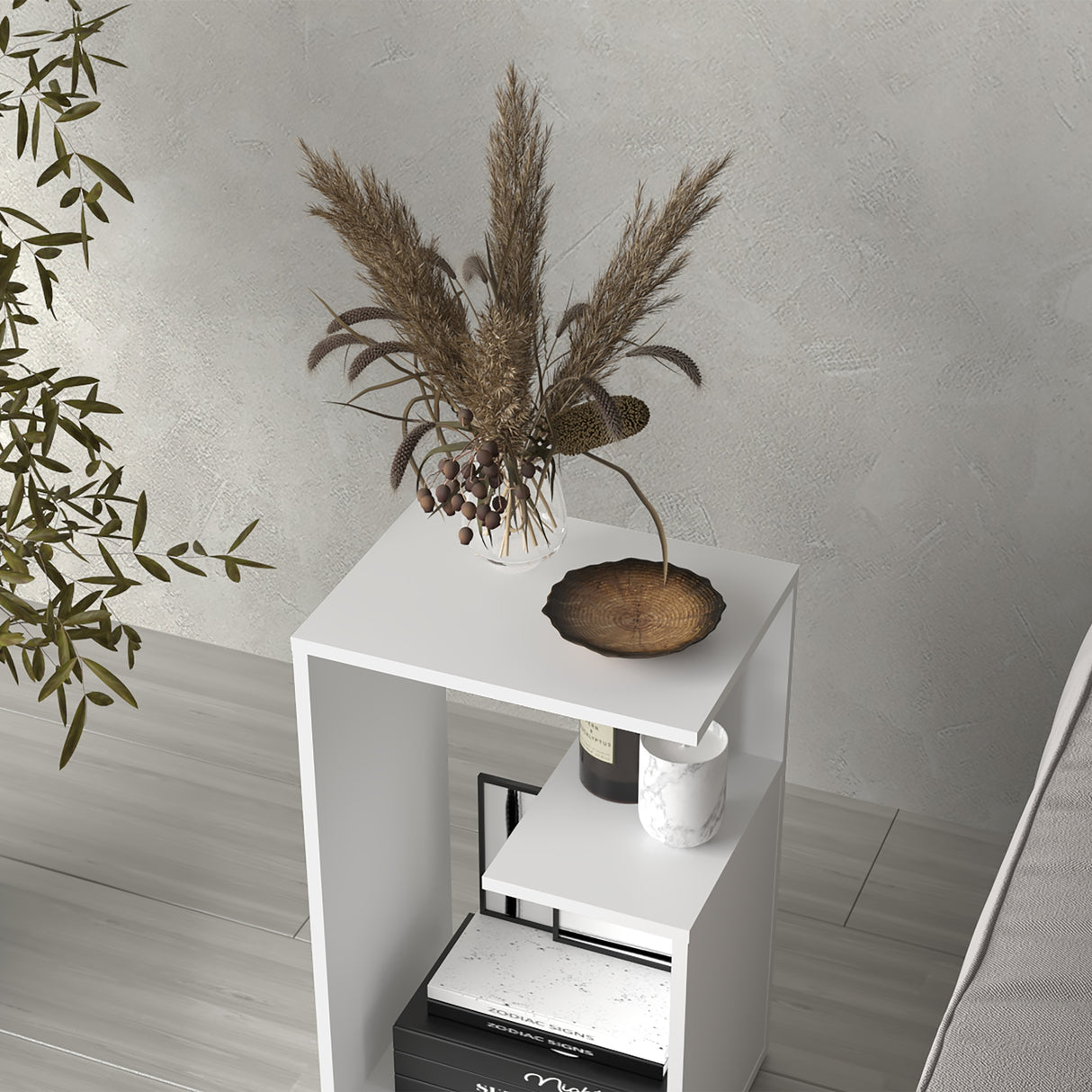 Mesa Auxiliar Everett Blanco 39.8x63.4cm Rectangular con un Compartimiento - MESAS AUXILIARES | Bylmo