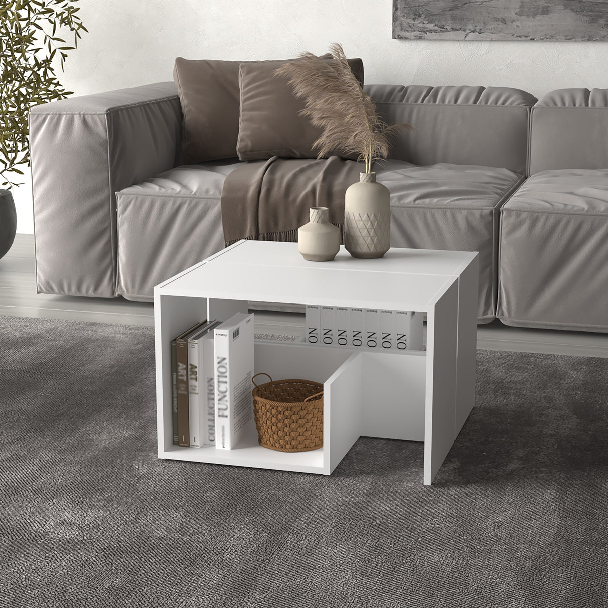 Mesa Auxiliar Everett Blanco 39.8x63.4cm Rectangular con un Compartimiento - MESAS AUXILIARES | Bylmo