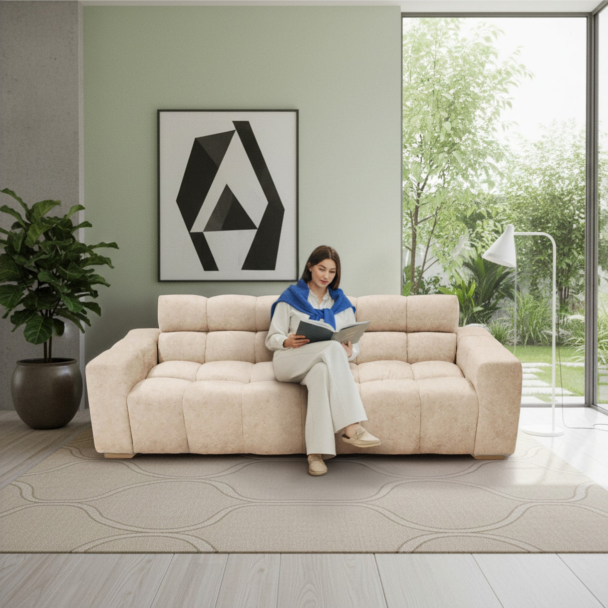 Sofá Cama Miami Beige 228x78cm de Tres Puestos Reclinable y con Apoya Brazos - SOFAS Y POLTRONAS | Bylmo