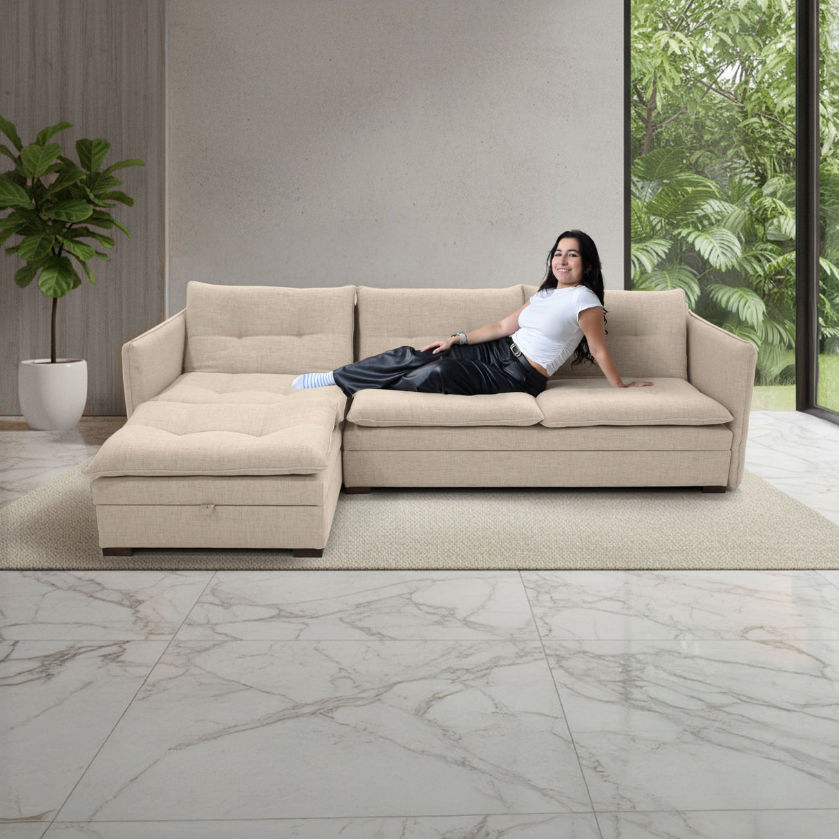 Sofá en L Napoles Trigo 166x80cm de Tres Puestos Reclinable con Almacenamiento Lado Derecho y con Apoya Brazos - SOFAS Y POLTRONAS | Bylmo