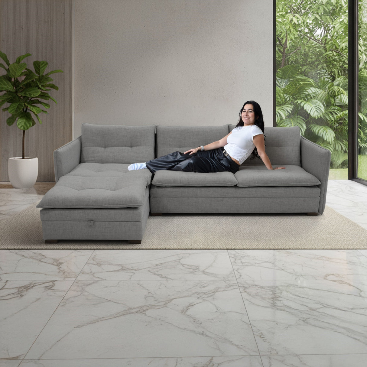 Sofá en L Napoles Gris 166x80cm de Tres Puestos Reclinable con Almacenamiento Lado Derecho y con Apoya Brazos - SOFAS Y POLTRONAS | Bylmo