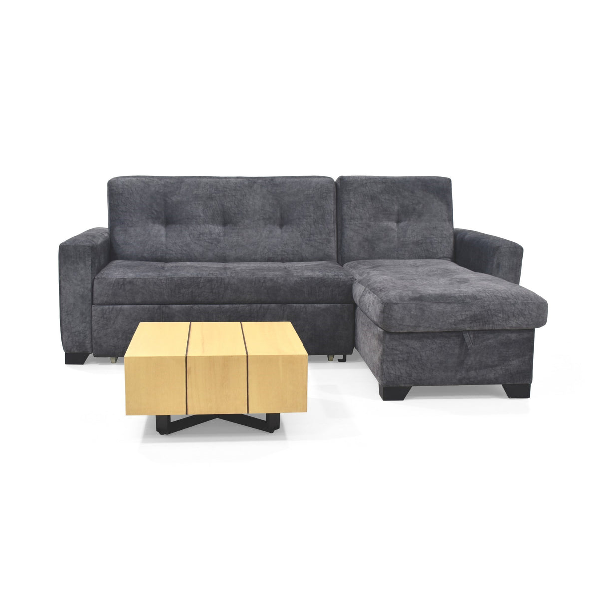 Sala Atlas Gris 120x92cm con Sofá Cama Reclinable con Apoya Brazos Almacenamiento Chaise Atlas y Mesa de Centro Veracruz - SOFAS Y POLTRONAS | Bylmo