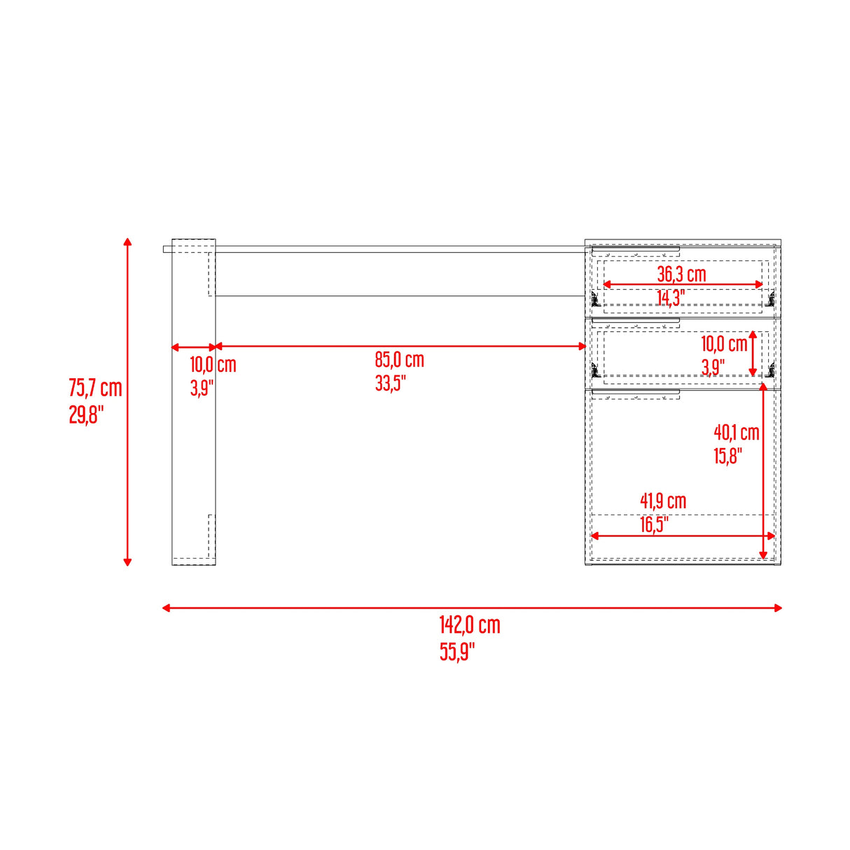 Escritorio Office 13 Gris Positano 142x75.7cm Con Dos Cajones - ESCRITORIOS | Bylmo