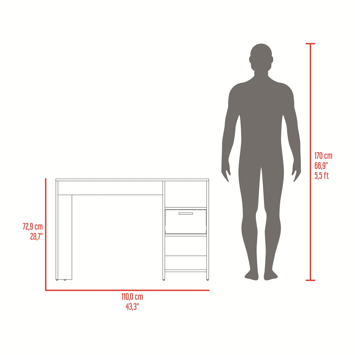 Escritorio Omma Gris Positano 110x73cm Con Un Cajón - ESCRITORIOS | Bylmo