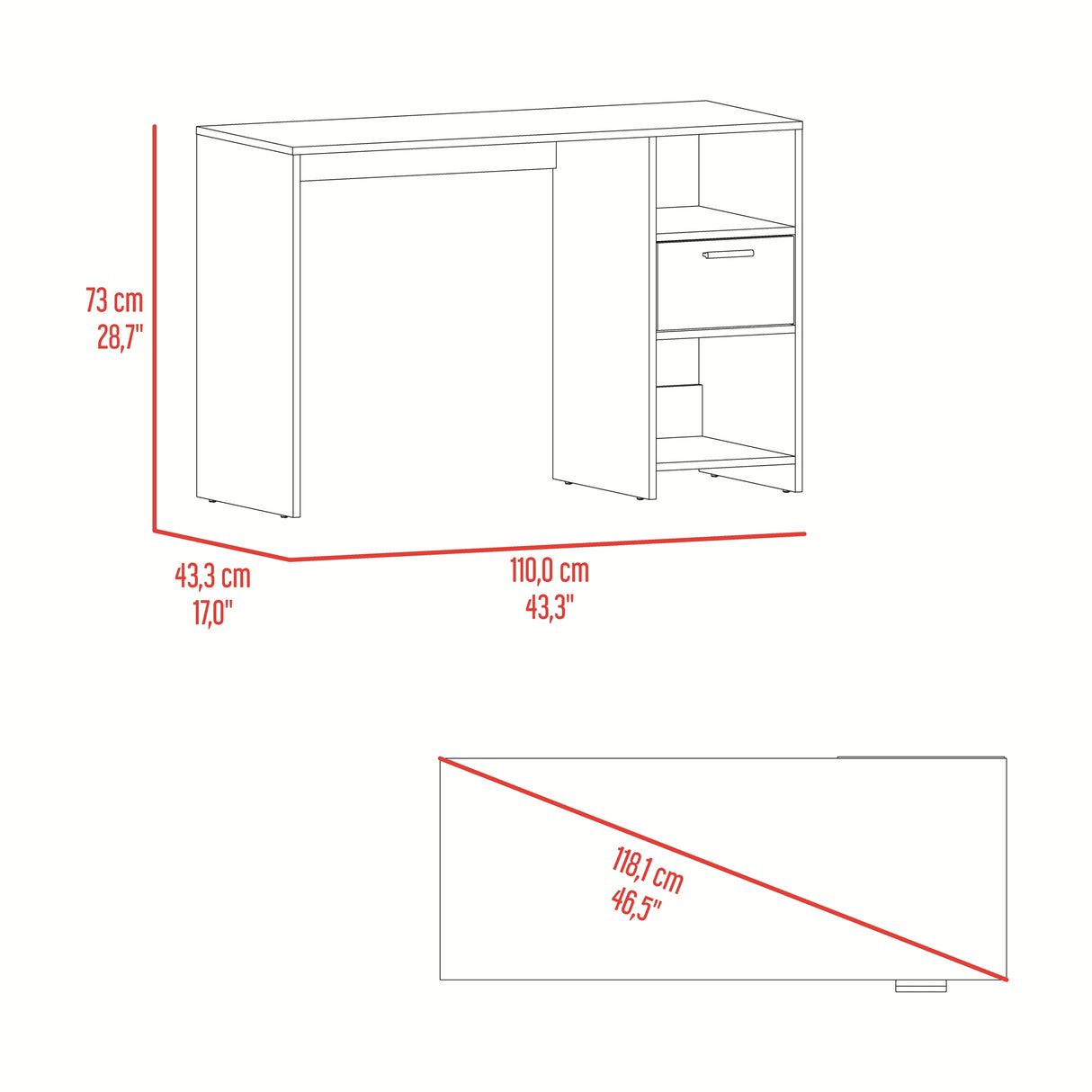 Escritorio Omma Gris Positano 110x73cm Con Un Cajón - ESCRITORIOS | Bylmo