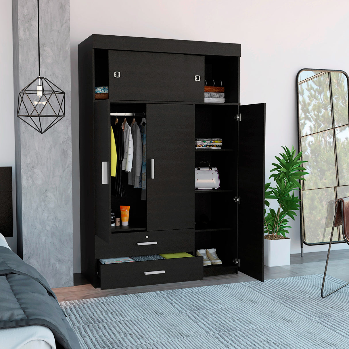 Closet Z 120 Wengue 120x187.5cm con Dos Cajones y con Tres Puertas - CLOSETS | Bylmo