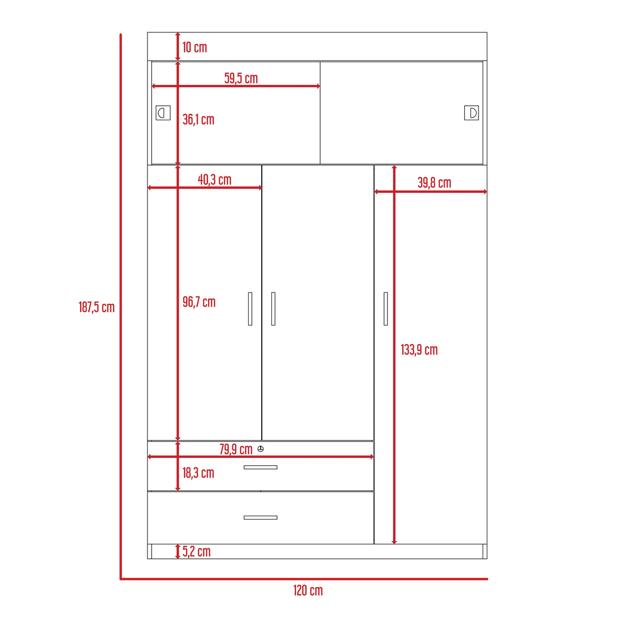 Closet Z 120 Wengue 120x187.5cm con Dos Cajones y con Tres Puertas - CLOSETS | Bylmo