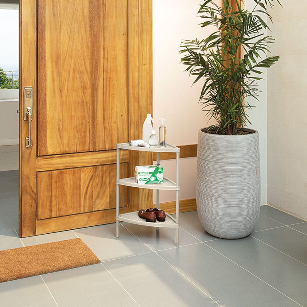 Mesa Multiusos Rimax Shia Taupe 37.5x77cm Triangular - MESAS AUXILIARES | Bylmo