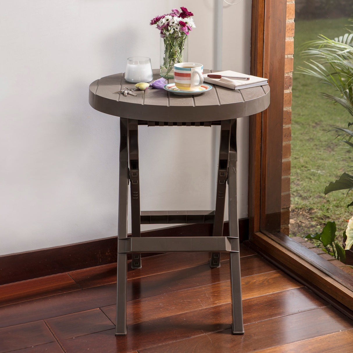 Mesa Auxiliar Plegable Rimax Barú Moca 60.7x74.4cm Circular - MESAS AUXILIARES | Bylmo