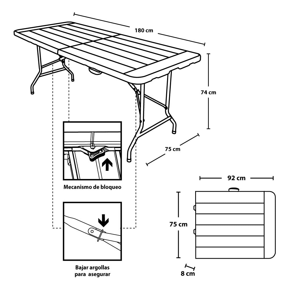 Mesa Banquetera Rimax Negro 180x74cm Rectangular - MESAS AUXILIARES | Bylmo