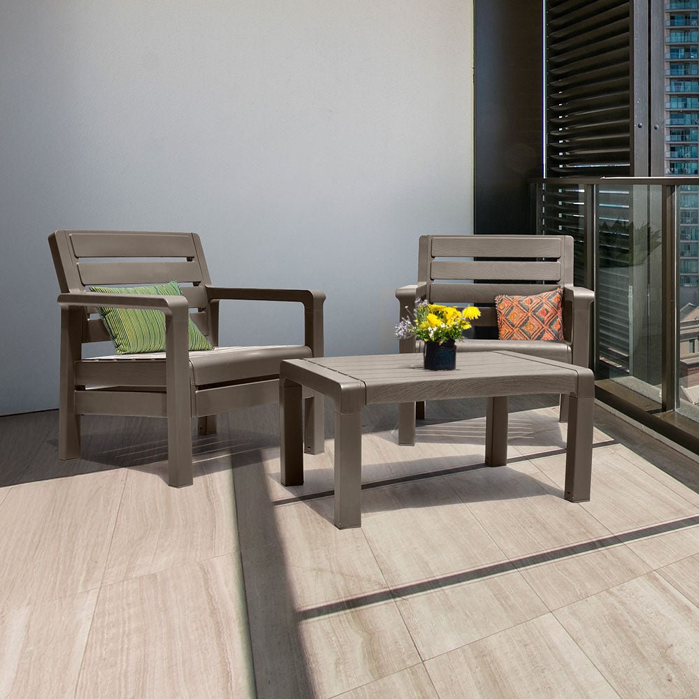 Combo Balcón Rimax Sillones con Mesa de Centro Moca 74.6x74.6cm con Apoya Brazos y con Espaldar - SILLAS DE EXTERIOR | Bylmo