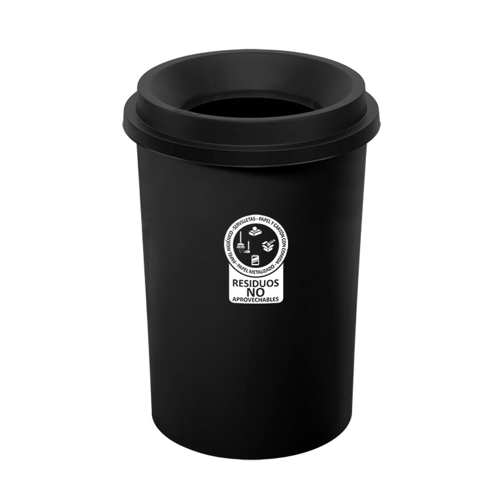 Papelera Rimax Evo Negro 41x59.7cm de 50 Litros para No Aprovechables sin Tapa - BASUREROS Y PAPELERAS | Bylmo