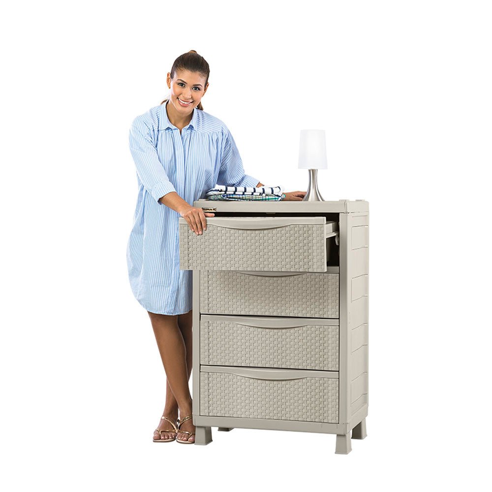 Cajonera Rimax Rattan Taupe 65x101cm de Tres Hileras con Cuatro Cajones - CAJONERAS Y COMODAS | Bylmo