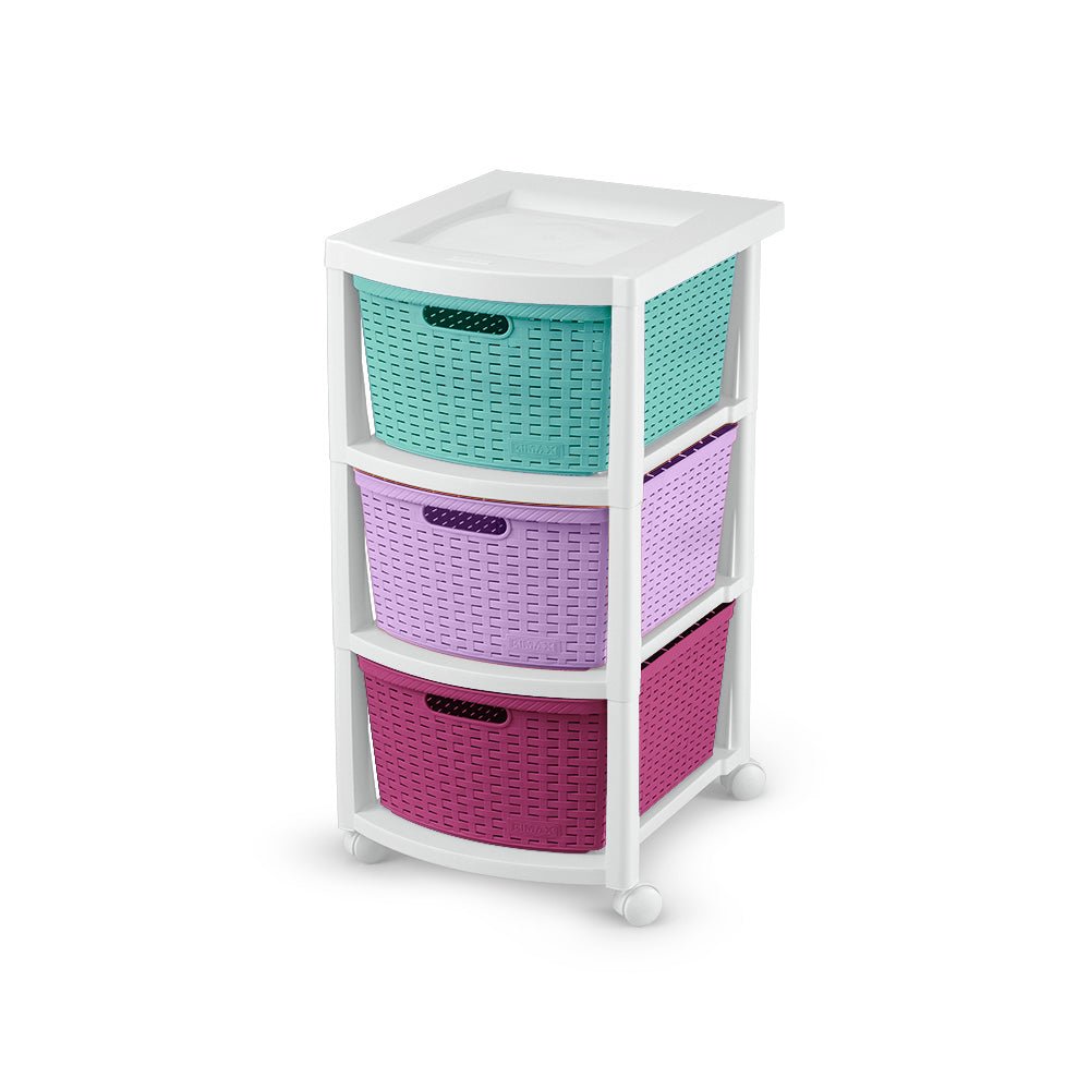 Cajonera Infantil Rimax Rattan Niña Multicolor 33x66cm de Tres Hileras con Tres Cajones - CAJONERAS Y COMODAS | Bylmo