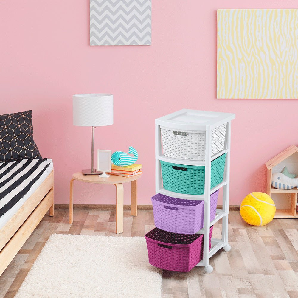 Cajonera Infantil Rimax Rattan Niña Multicolor 33x83.5cm de Cuatro Hileras con Cuatro Cajones - CAJONERAS Y COMODAS | Bylmo