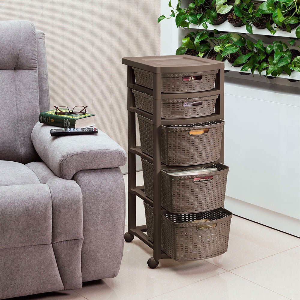 Cajonera Rimax Rattan Moca 33x87.5cm de Cinco Hileras con Cinco Cajones