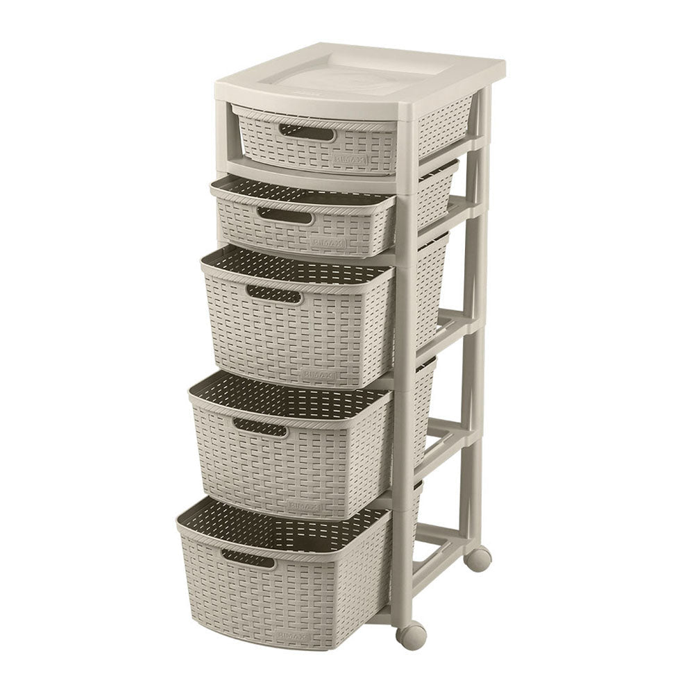 Cajonera Rimax Rattan Taupe 33x87.5cm de Cinco Hileras con Cinco Cajones