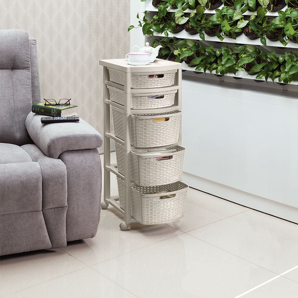 Cajonera Rimax Rattan Taupe 33x87.5cm de Cinco Hileras con Cinco Cajones