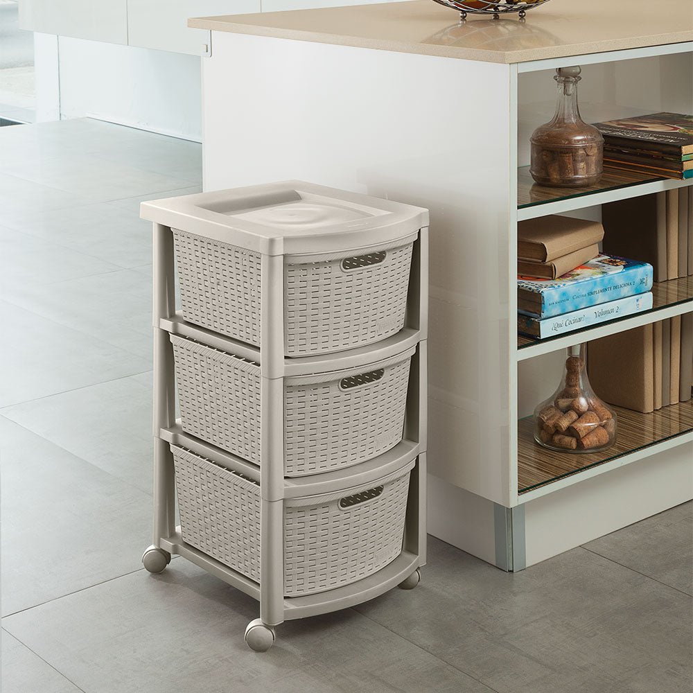 Cajonera Rimax Rattan Taupe 33x66cm de Tres Hileras con Tres Cajones