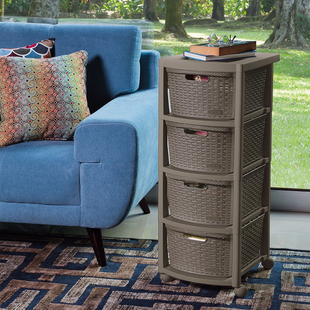Cajonera Rimax Rattan Moca 33x83.5cm de Cuatro Hileras con Cuatro Cajones - CAJONERAS Y COMODAS | Bylmo