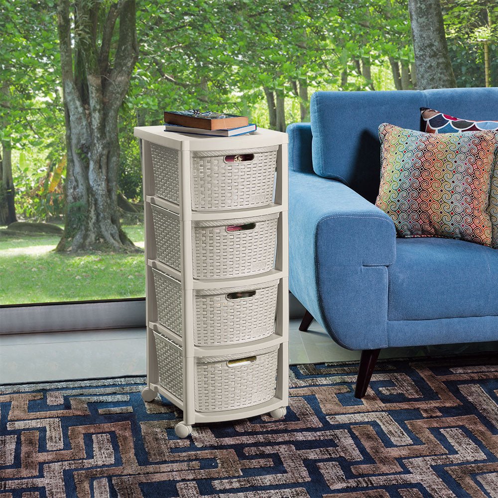 Cajonera Rimax Rattan Taupe 33x83.5cm de Cuatro Hileras con Cuatro Cajones - CAJONERAS Y COMODAS | Bylmo