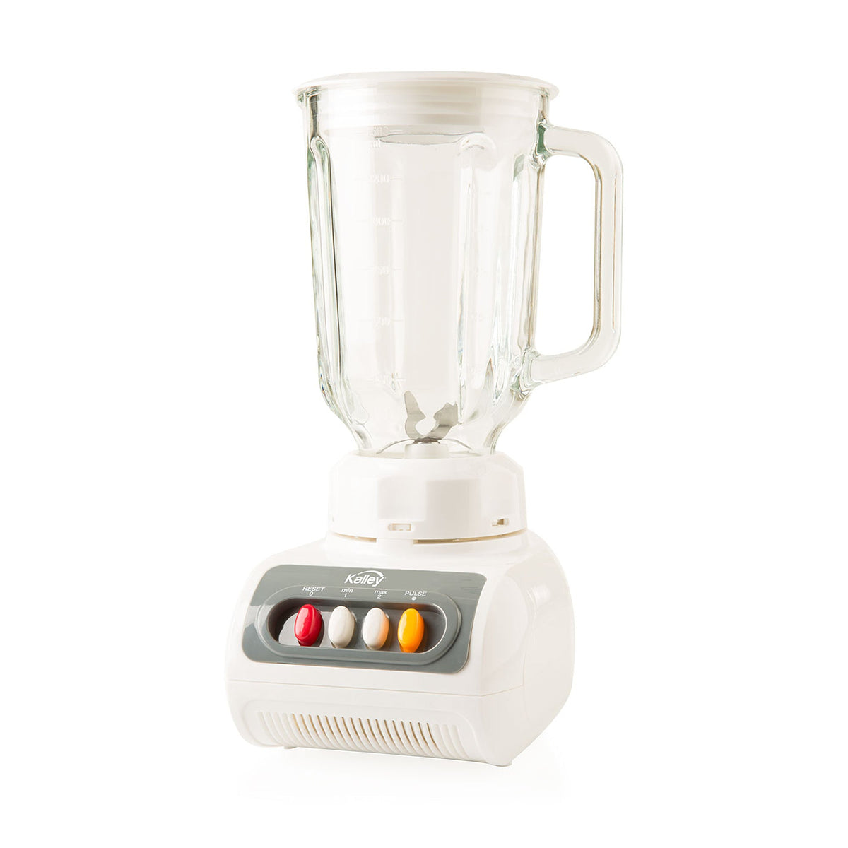 Licuadora Kalley Blanco 16x36cm de Cuatro Aspas para 1.5 Litros y Dos Velocidades