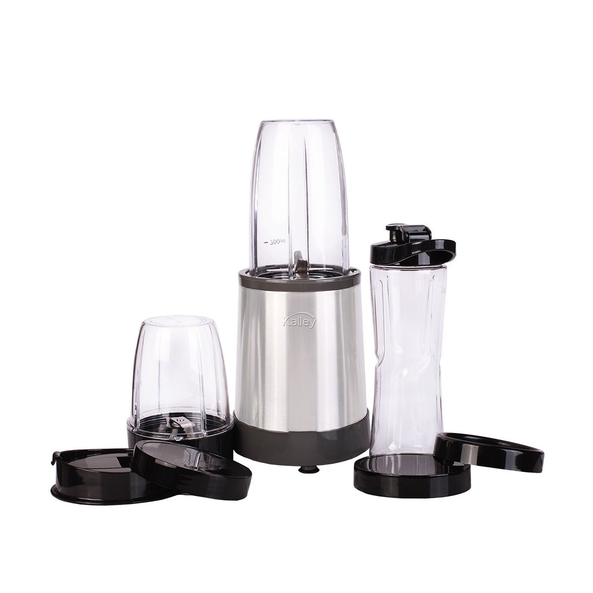 Kit Licuadora Personal Kalley Gris y Negro 15x34.3cm de Seis Aspas para 0.7 Litros y Una Velocidad - LICUADORAS Y PROCESADORES | Bylmo