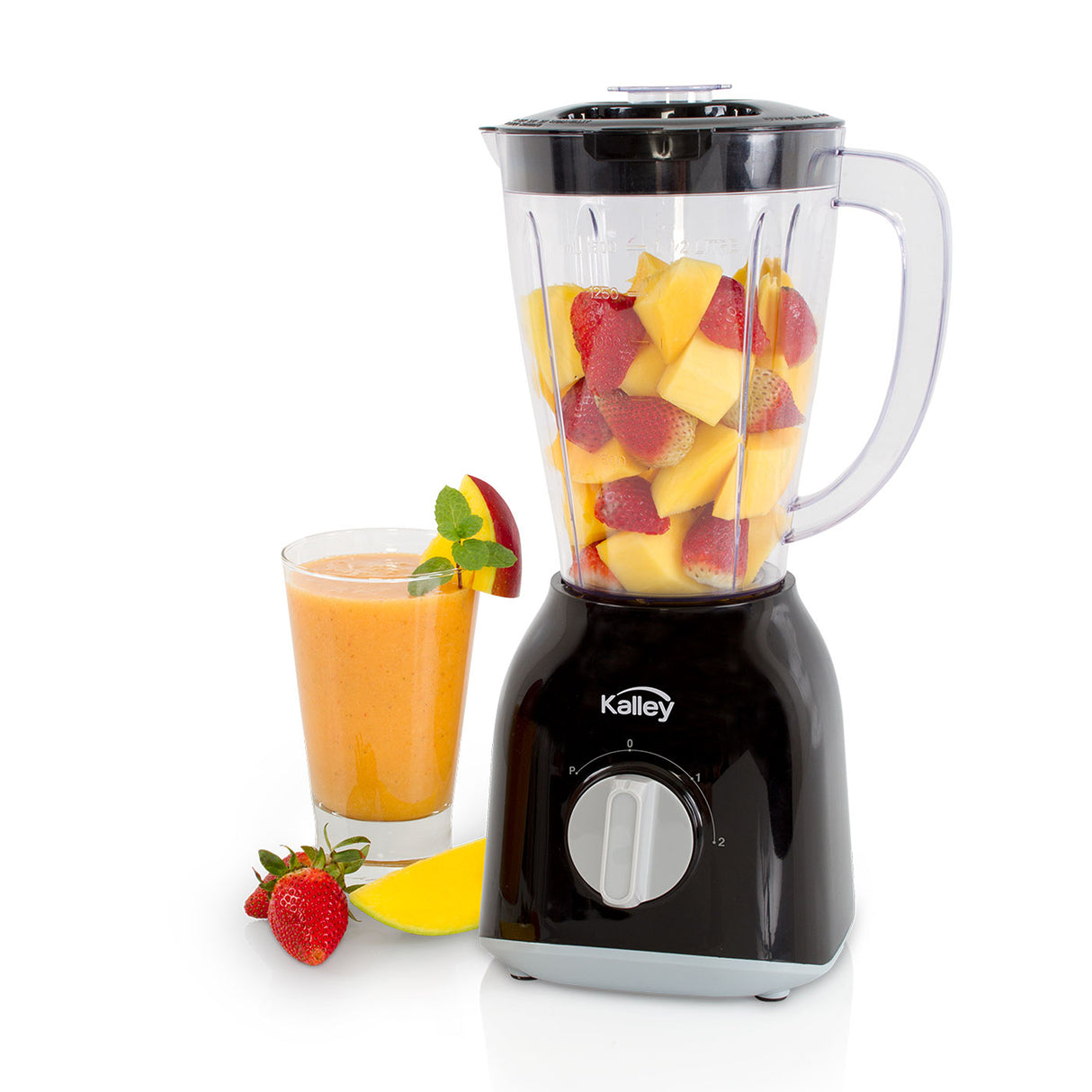 Licuadora Kalley Negro 19.6x36.7cm de Cuatro Aspas para 1.5 Litros y Dos Velocidades - LICUADORAS Y PROCESADORES | Bylmo