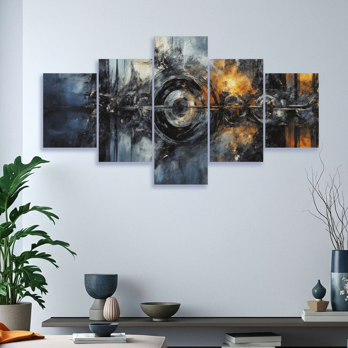 Cuadro decorativo en 5 Piezas Lienzo Ondas de Energia 134x72cm - CUADROS | Bylmo