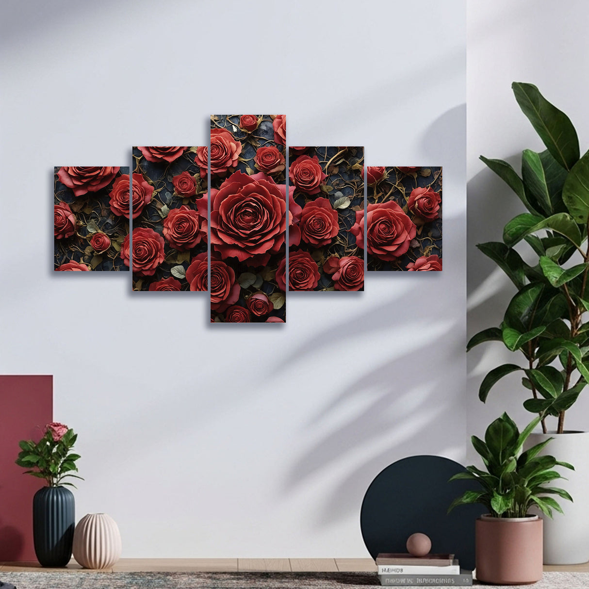 Cuadro decorativo en 5 Piezas Lienzo Romance Floral 134x72cm - CUADROS | Bylmo