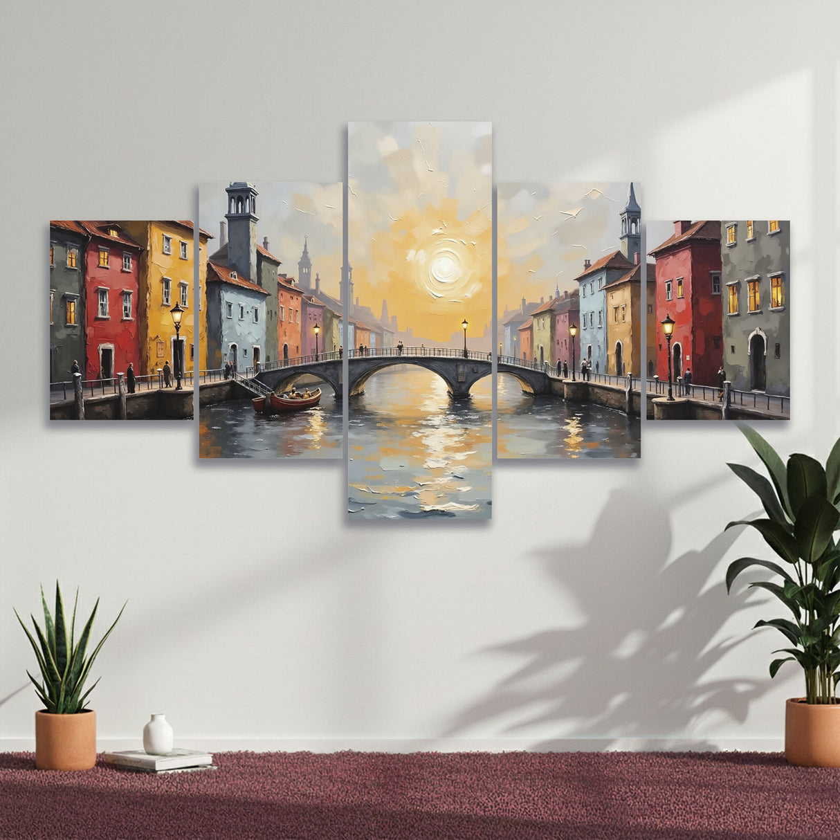 Cuadro decorativo en 5 Piezas Lienzo Puente del Sol 134x72cm - CUADROS | Bylmo