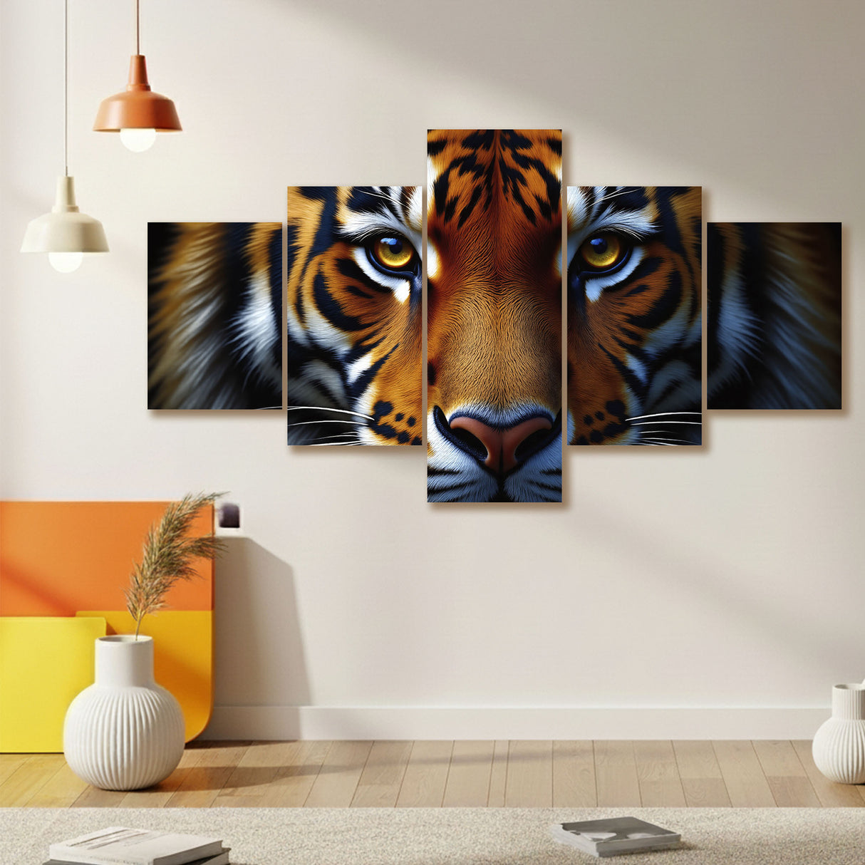 Cuadro decorativo en 5 Piezas Lienzo Tigre Fuerza Salvaje 134x72cm - CUADROS | Bylmo