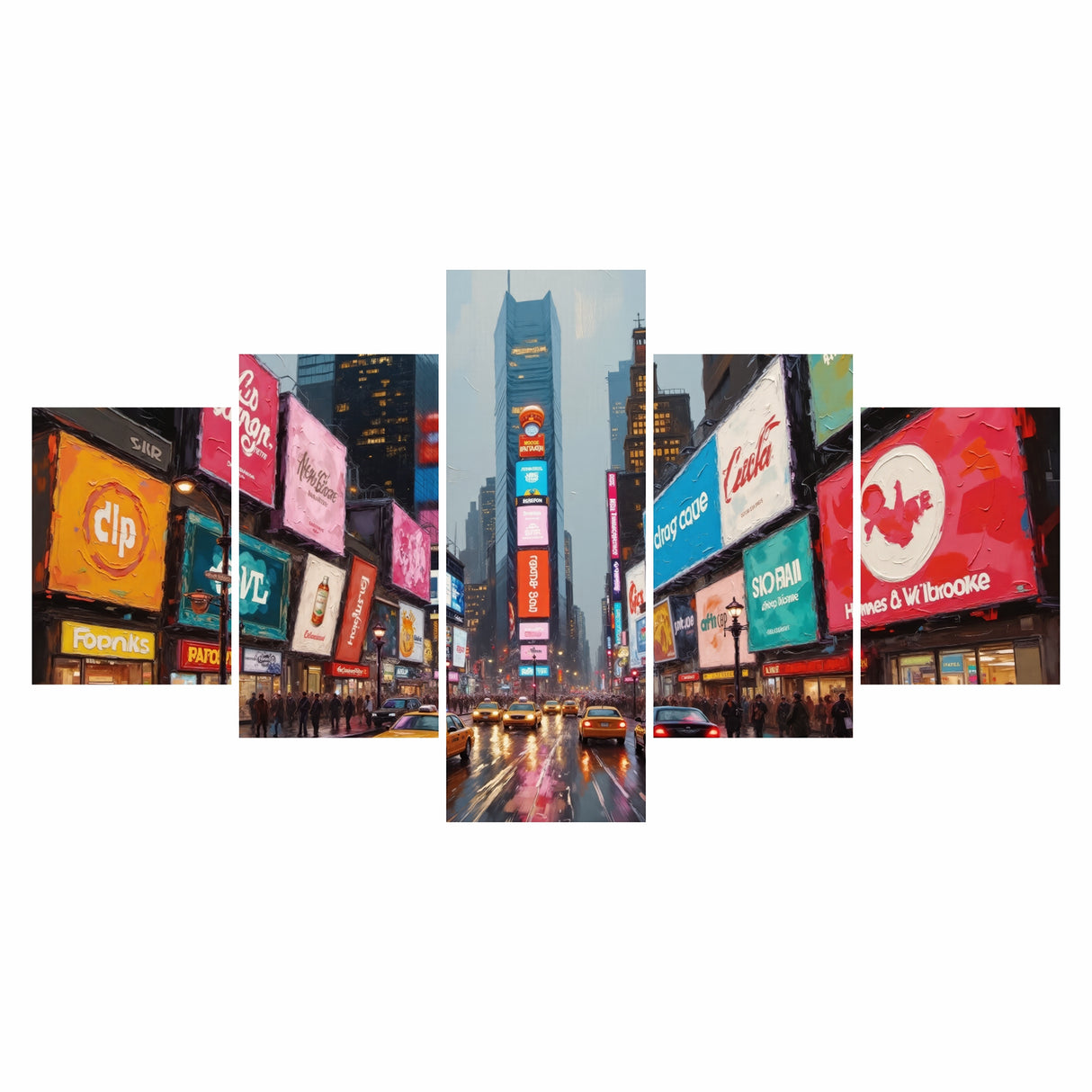 Cuadro decorativo en 5 Piezas Lienzo NY Nocturna Moderna 134x72cm - CUADROS | Bylmo
