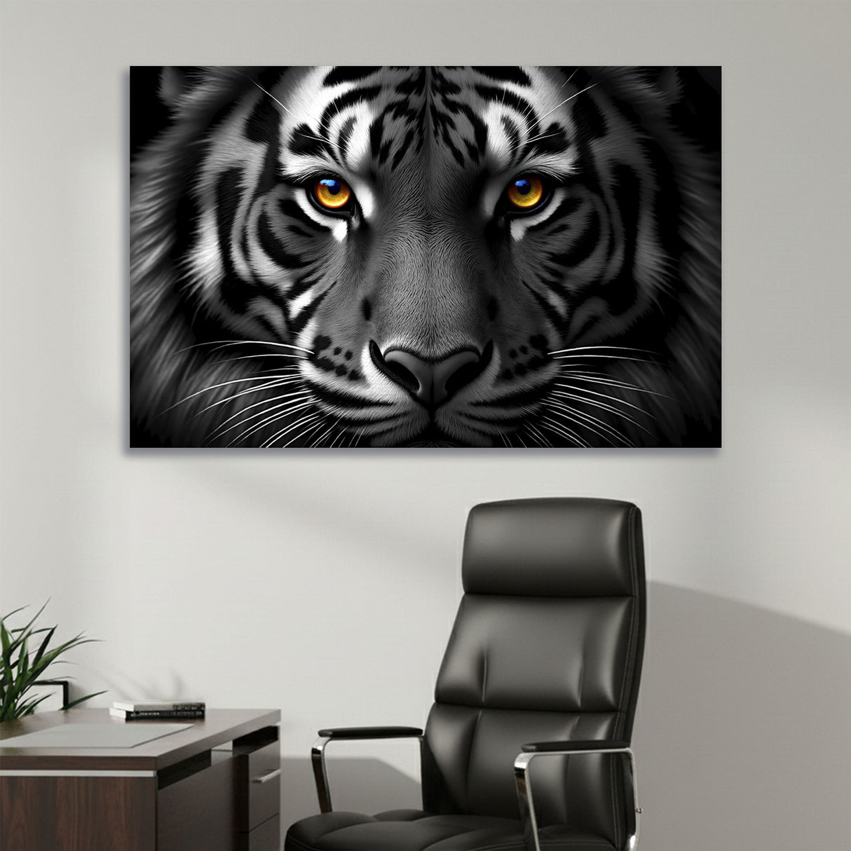 Cuadro decorativo Lienzo Tigre Blanco y Negro 60x93cm - CUADROS | Bylmo