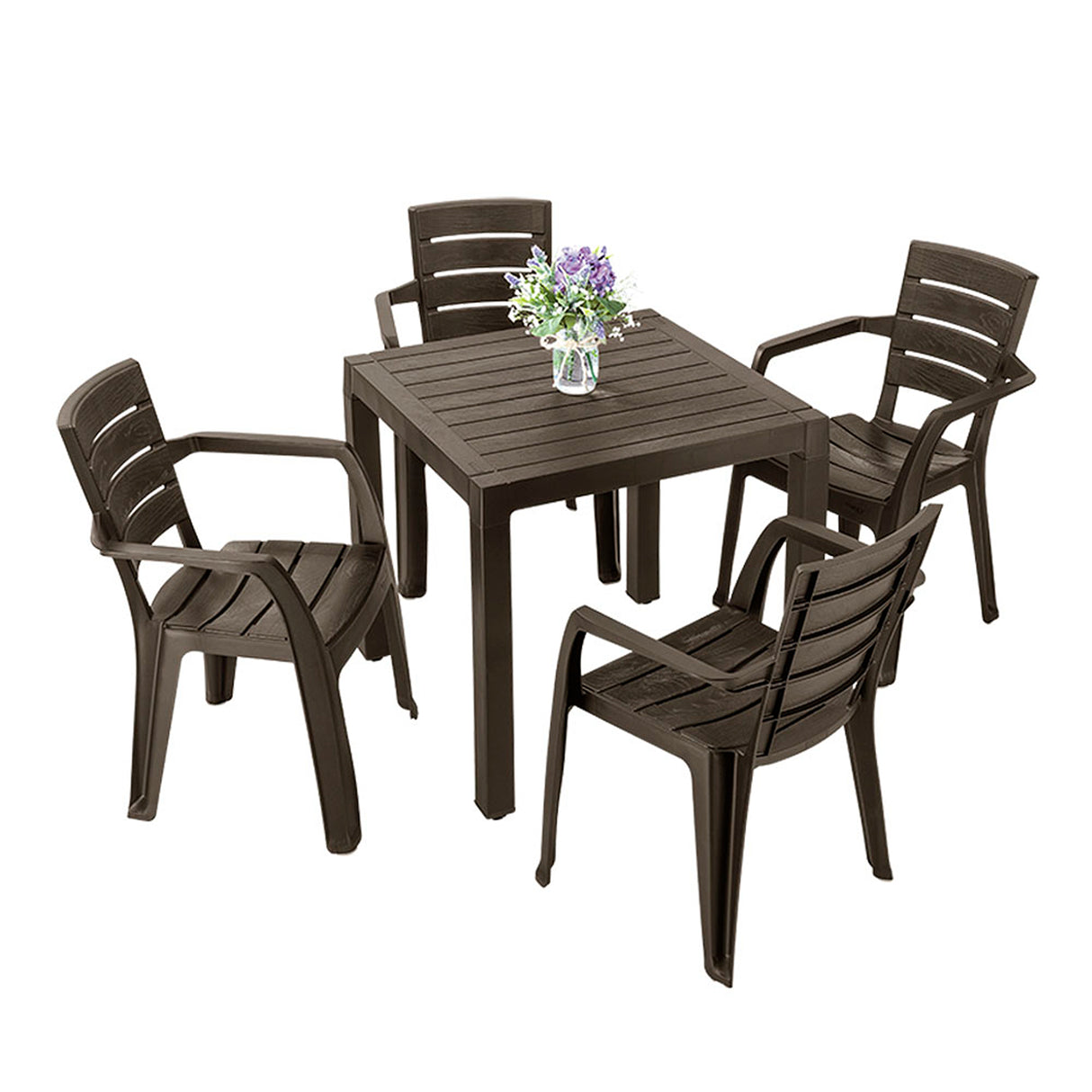 Combo Comedor y 4 Sillas con Brazos Rimax Barú Wengue 75x73.5cm Cuadrado - COMEDORES | Bylmo