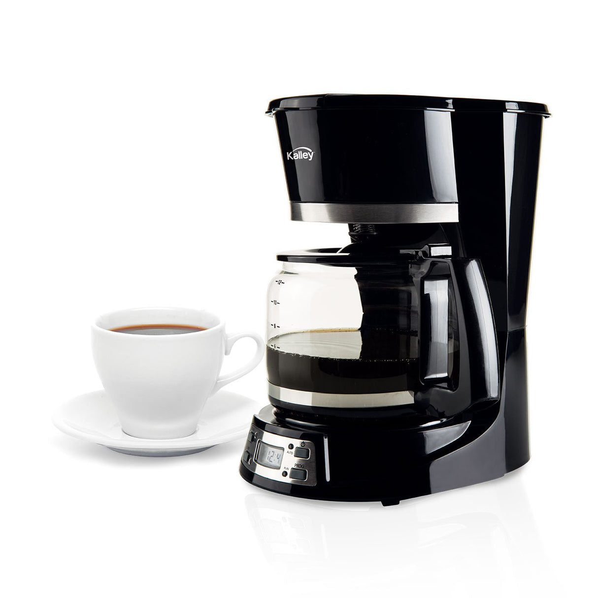 Cafetera Eléctrica Kalley Negro 27x29.5cm de Goteo Para 12 Tazas con Pantalla Digital y con Apagado Automático - CAFETERAS ELECTRICAS | Bylmo
