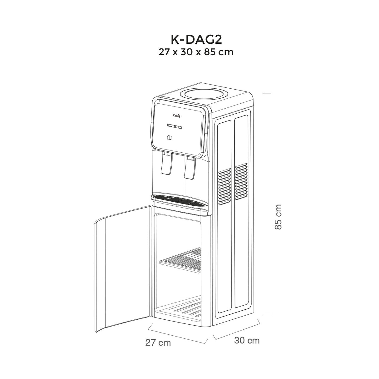 Dispensador de Agua Kalley Gris y Negro 27x85cm de Piso y Para Botellón de Cinco Galones - DISPENSADORES DE AGUA | Bylmo