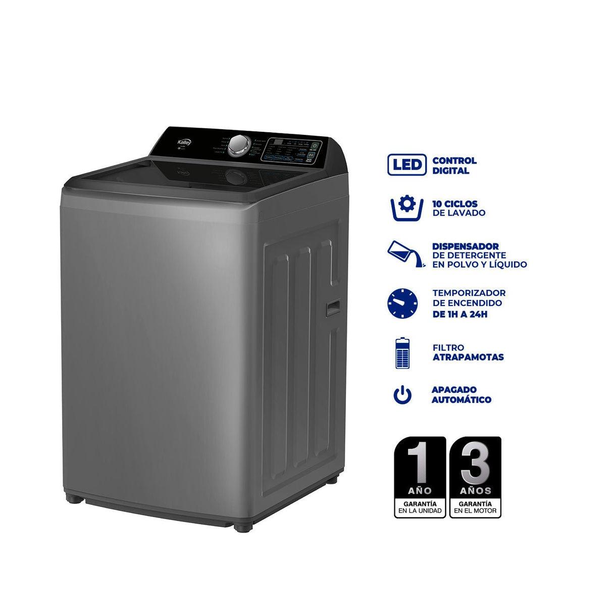 Lavadora Kalley Gris 60.1x106cm Para Carga de 18 Kilogramos - LAVADORAS Y SECADORAS | Bylmo