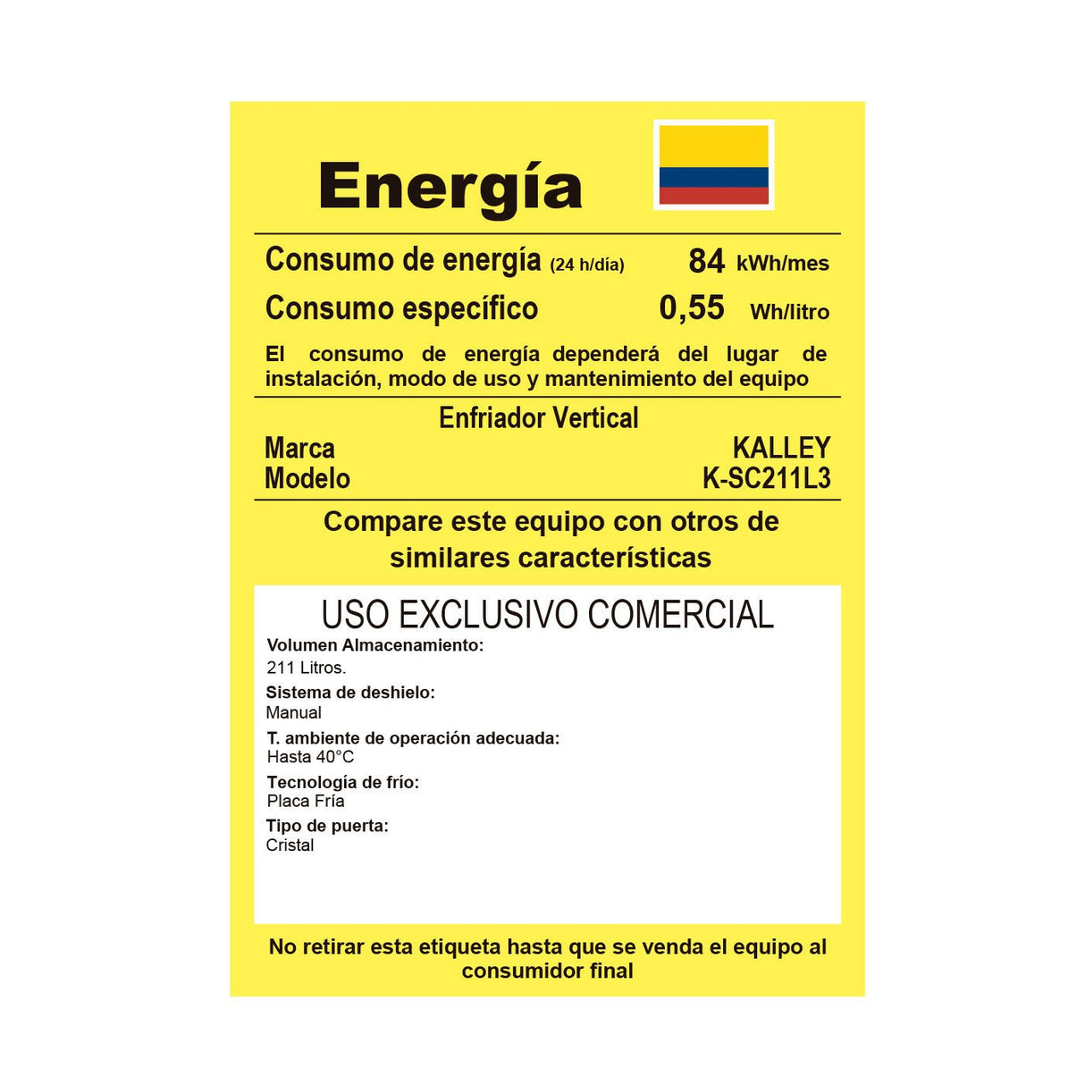 Nevera Kalley Blanco 52x149.4cm para 211 Litros - NEVERAS | Bylmo